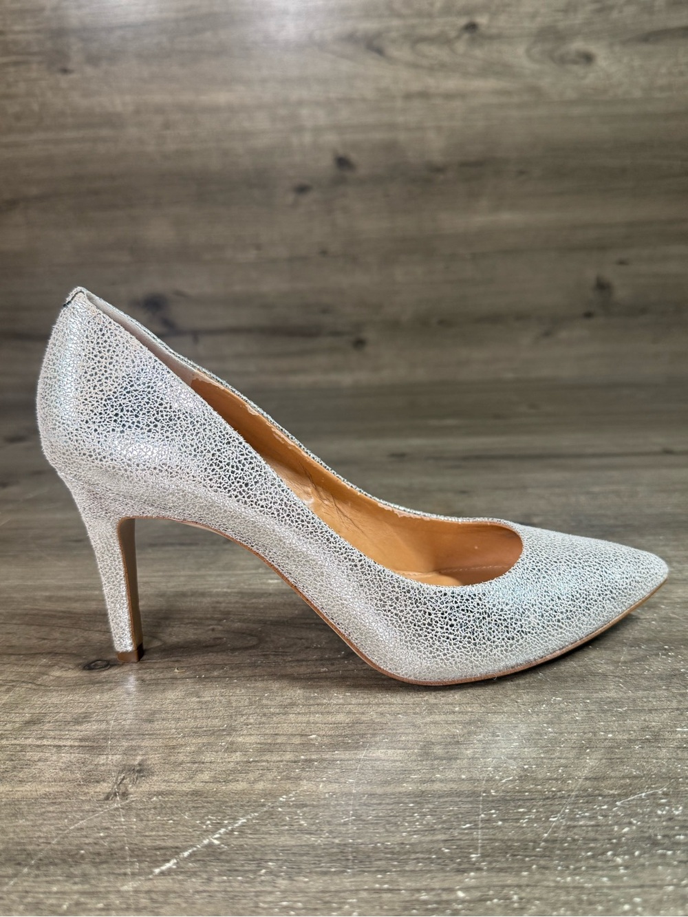 J.Crew Women’s Size 9 Silver Metallic Crackle Leather Pointed Toe Pumps Heel